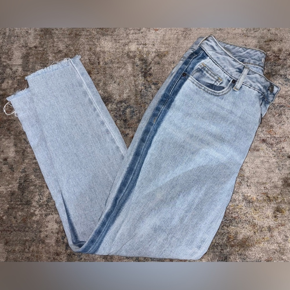 PacSun Two Toned Mom Jeans Blue Colorblock Boho Retro Y2K Frayed Womens Size 24 - Picture 8 of 8
